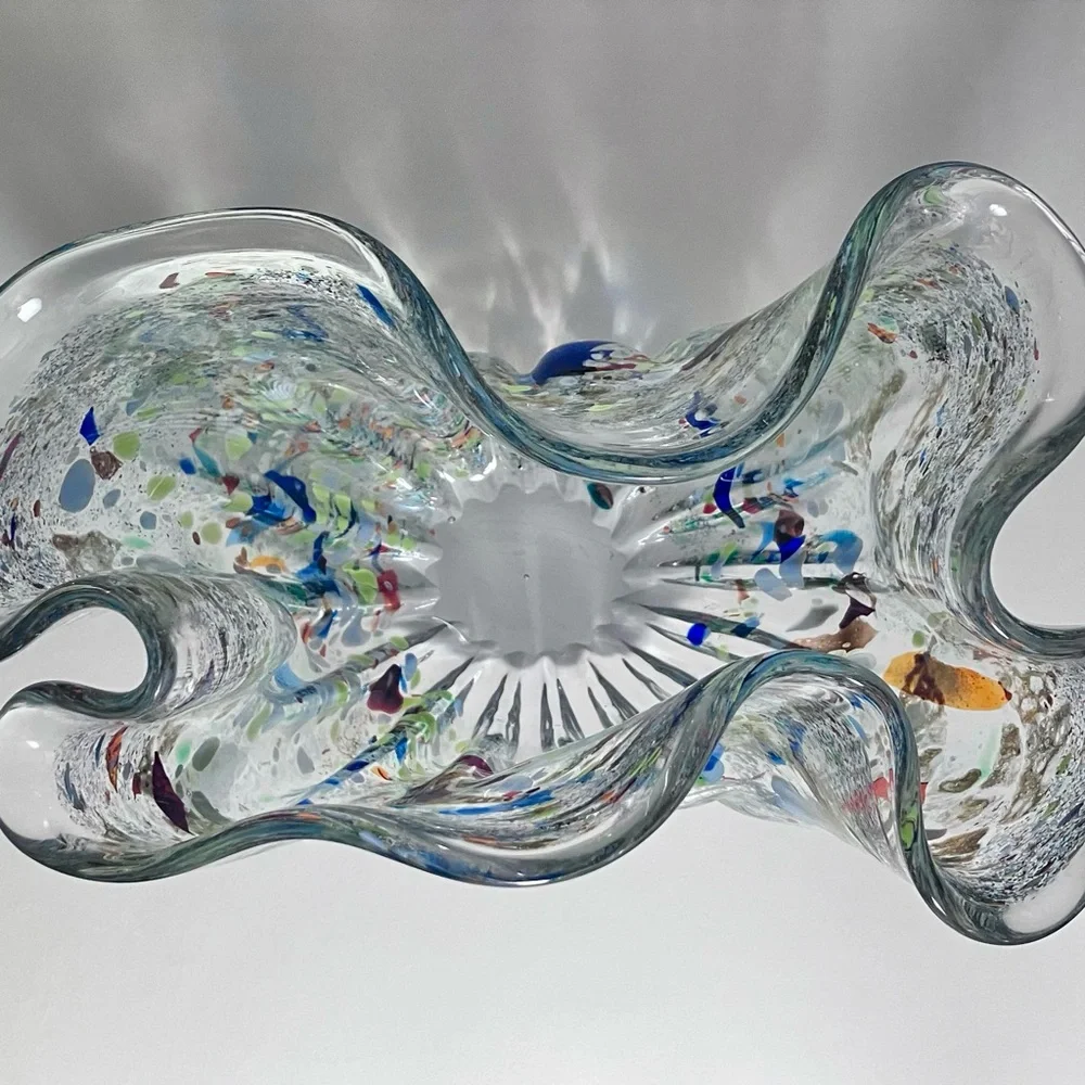 CONFETTI HANDKERCHIEF VASE / Romanian Glass Artist ION TAMAIAN / Big 10.5 Inches - Picture 4 of 12